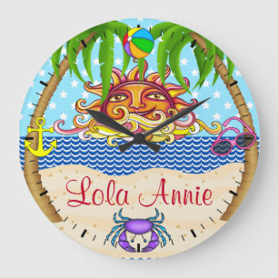 Relógio Grande New Beach Sun Ocean Wall Clock 4 - SRF