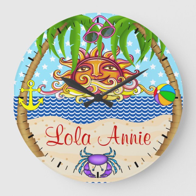 Relógio Grande New Beach Sun Ocean Wall Clock 5 - SRF (Frente)