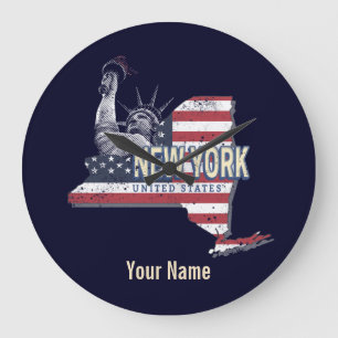 Relógio Grande New York State Estados Unidos Retro Map Vintage EU