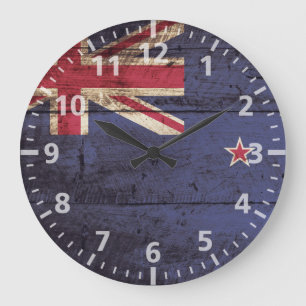 Relógio Grande New Zealand Flag on Old Wood Grain