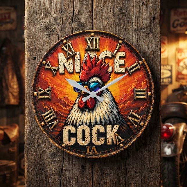 Relógio Grande Nice Funny Rooster  Rustic Farmhouse Chicken  (Criador carregado)