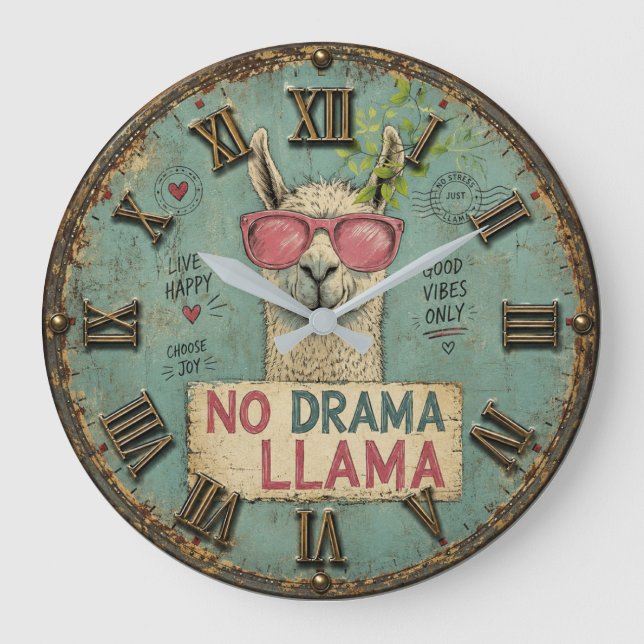 Relógio Grande No Drama Funny Llama Cute Boho Nursery (Frente)
