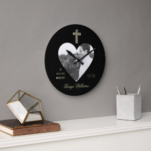 Relógio Grande No Loving Memory Ouro Cross Heart Shape Photo