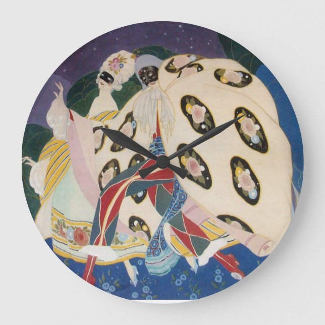 Relógio Grande NOCTURNE COM MASKS / Art Deco Venetian Mascarada (Frente)