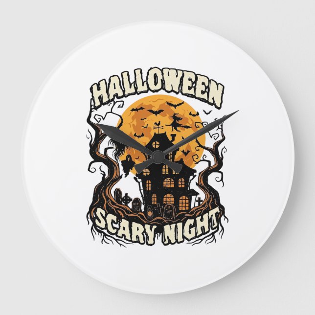Relógio Grande Noite Assustadora de Halloween Casa Assombrada Lua (Frente)