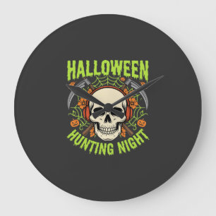Relógio Grande Noite de Caça de Halloween Desenho Vetorial Caveir
