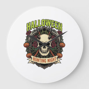Relógio Grande Noite de Caça de Halloween Rosas de Caveira Cornud