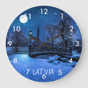 Relógio Grande Noite mágica de inverno com céu estrelado e lua ch