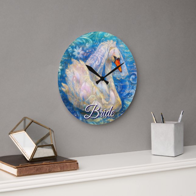 Relógio Grande Noiva de Cisne c/Véu em Azul-Água Branca Personali (Escritório)