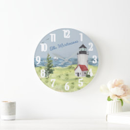 Relógio Grande Nome da Cena Costeira do Farol de Aquarela Encanta