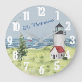 Relógio Grande Nome da Cena Costeira do Farol de Aquarela Encanta