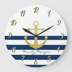 Relógio Grande Nome da embarcação náutica, Marinho de âncora Dour