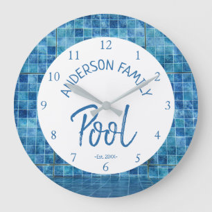 Relógio Grande Nome da Família da Piscina de Azulejos Azul Legal 
