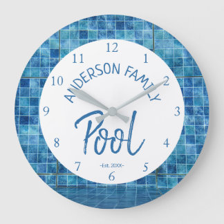 Relógio Grande Nome da Família da Piscina de Azulejos Azul Legal