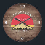Relógio Grande Nome da Família de Árvores Retrópicas Russas de Ca<br><div class="desc">Transforme sua casa em um retiro aconchegante com nossa família Cabin Rustic Trees Family Name Large Clock. Este charmoso relógio traz a beleza rústica do excelente ao ar livre para o seu espaço vivo. Apresentando um design de inspiração vintagal com árvores retrógradas rústicas, ele adiciona um toque de nostalgia a...</div>