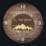 Relógio Grande Nome da Família de Árvores Retrópicas Russas de Ca<br><div class="desc">Transforme sua casa em um retiro aconchegante com nossa família Cabin Rustic Trees Family Name Large Clock. Este charmoso relógio traz a beleza rústica do excelente ao ar livre para o seu espaço vivo. Apresentando um design de inspiração vintagal com árvores retrógradas rústicas, ele adiciona um toque de nostalgia a...</div>