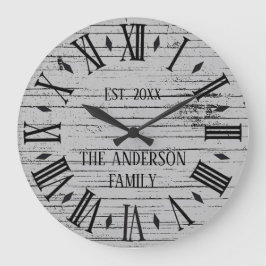 Relógio Grande Nome da Família em Madeira Rústica Destacada com N