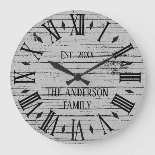 Relógio Grande Nome da Família em Madeira Rústica Destacada com N