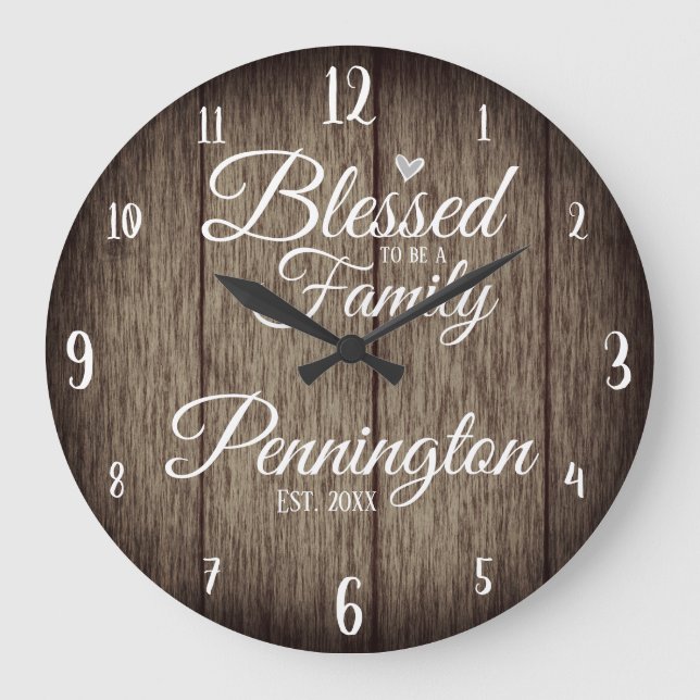 Relógio Grande Nome da Família Personalizada Abençoado por Ser um (Frente)
