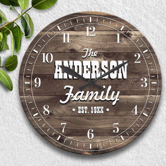 Relógio Grande Nome da Família Personalizada de Grãos de Madeira