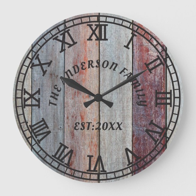 Relógio Grande Nome da Família Rustic Brown Wood (Frente)