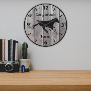 Relógio Grande Nome da Fazenda ou Estábulo 2 Estilo Madeira de Ce