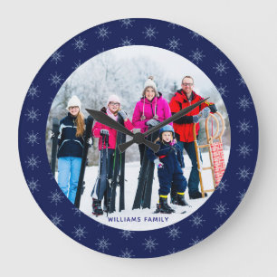 Relógio Grande Nome da Foto da Família Snowflake