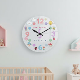 Relógio Grande Nome de Aniversário Personalizado Kawaii Fofo