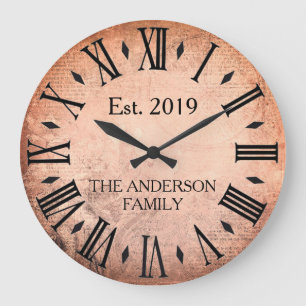 Relógio Grande Nome de Família Elegante Vintage Numeral Romano Rú