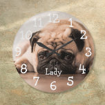 Relógio Grande Nome de Foto de Pet Personalizado<br><div class="desc">Um design divertido que você pode personalizar com seu nome e foto de animais de estimação. Projetado por Thisnotme©</div>