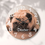Relógio Grande Nome de Foto de Pet Personalizado<br><div class="desc">Um design divertido que você pode personalizar com o nome e a foto do seu animal de estimação para criar um presente exclusivo. Projetado por Thisnotme©</div>
