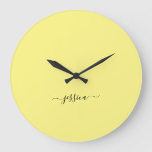 Relógio Grande Nome de script amarelo moderno grande clock