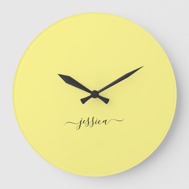 Relógio Grande Nome de script amarelo moderno grande clock (Frente)