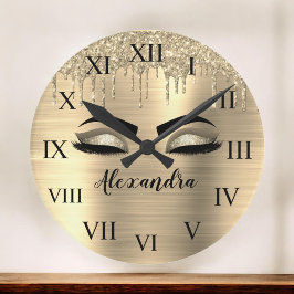 Relógio Grande Nome do Monograma do Minigráfico Glitter Dourado