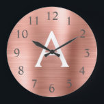 Relógio Grande Nome do Monograma Metálico Dourado rosa<br><div class="desc">Nome do Monograma Metálico e Relógio de Parede de Serviço Inicial,  rosa Dourado faux. O Relógio de Parede é o presente perfeito para alguém que ama aço inoxidável rosa.</div>