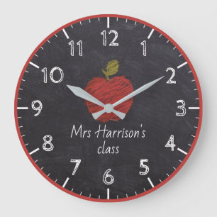 Relógio Grande Nome do professor Faux Chalkboard Classroom Clock