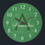 Relógio Grande Nome & Inicial do Monograma do Minigrama Verde<br><div class="desc">Nome do Monograma do Glitter Verde Irlandês e Relógio de Parede de Serviço Inicial. O Relógio de Muro é o presente perfeito para alguém que ama a Irlanda ou o brilho verde irlandês.</div>