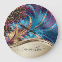 Nome Manuscrito Moderno Azul Dourado Fractal