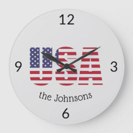 Relógio Grande Nome, Patriotic USA Flag 10,75-in