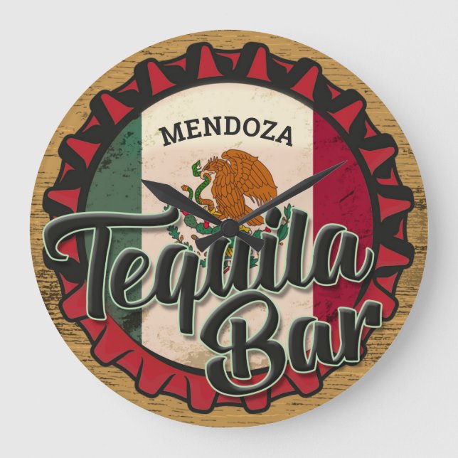 Relógio Grande NOME Personalizado Bar de tequila mexicana Bandeir (Frente)