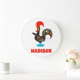 Relógio Grande Nome Personalizado Barcelos Português Rooster Pret