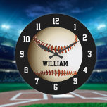Relógio Grande Nome Personalizado Baseball<br><div class="desc">Relógio de baskeball personalizado. Projetado por Thisnotme©</div>