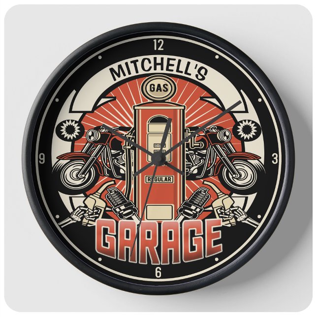 Relógio Grande Nome Personalizado Colagem de Bomba de Gás Retrosp (Criador carregado)