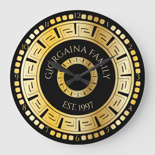 Relógio Grande Nome Personalizado da Chave Grega Arredondada Pret (Frente)