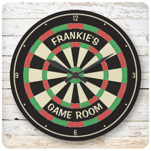 Relógio Grande Nome Personalizado Dart Board Game Room Man Cave D