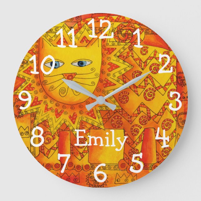 Relógio Grande Nome Personalizado do Leão de Leitão de Aquarela P (Frente)