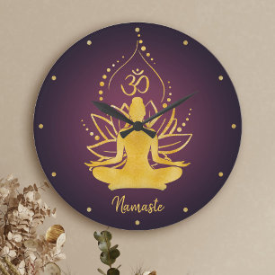 Relógio Grande Nome Personalizado do Lotus & Om Yoga Namaste