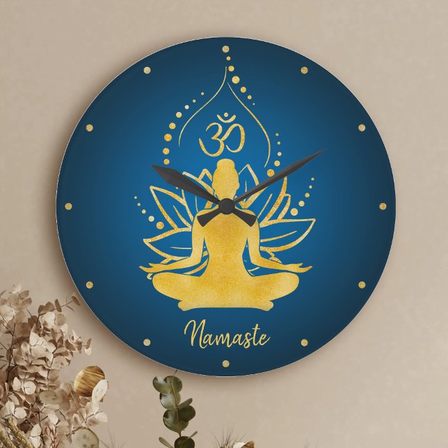 Relógio Grande Nome Personalizado do Lotus & Om Yoga Namaste (Criador carregado)