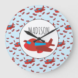 Relógio Grande Nome Personalizado do Padrão de Avião Vermelho e A