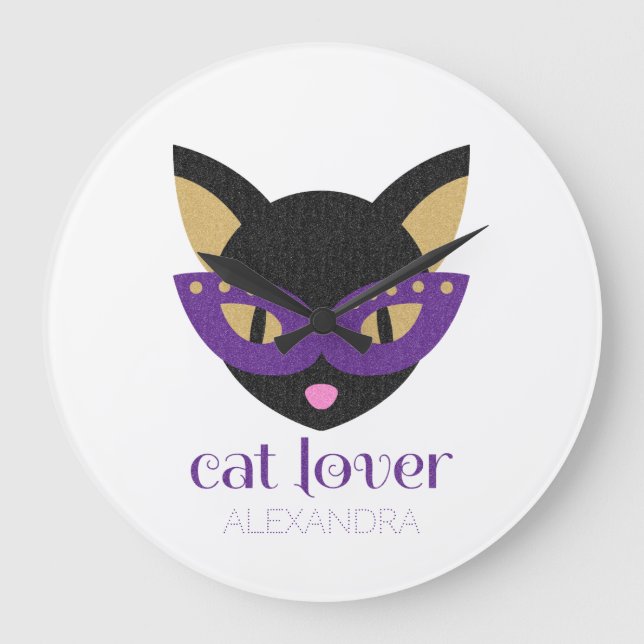 Relógio Grande Nome Personalizado Dourado Roxo Preto-Roxo Gato-Pú (Frente)